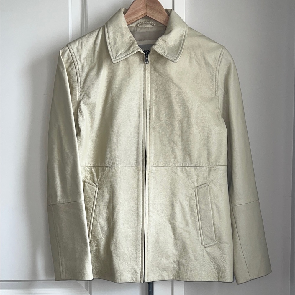 Vintage Cream Leather Zip-Front Jacket
